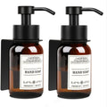 8.5oz Glass Soap Dispenser 2 Pack - Shampoo,Conditioner and Dish Soap Dispenser with Pump,Wall Mount Holder and Waterproof Labels for Kitchen and Bathroom (Brown)