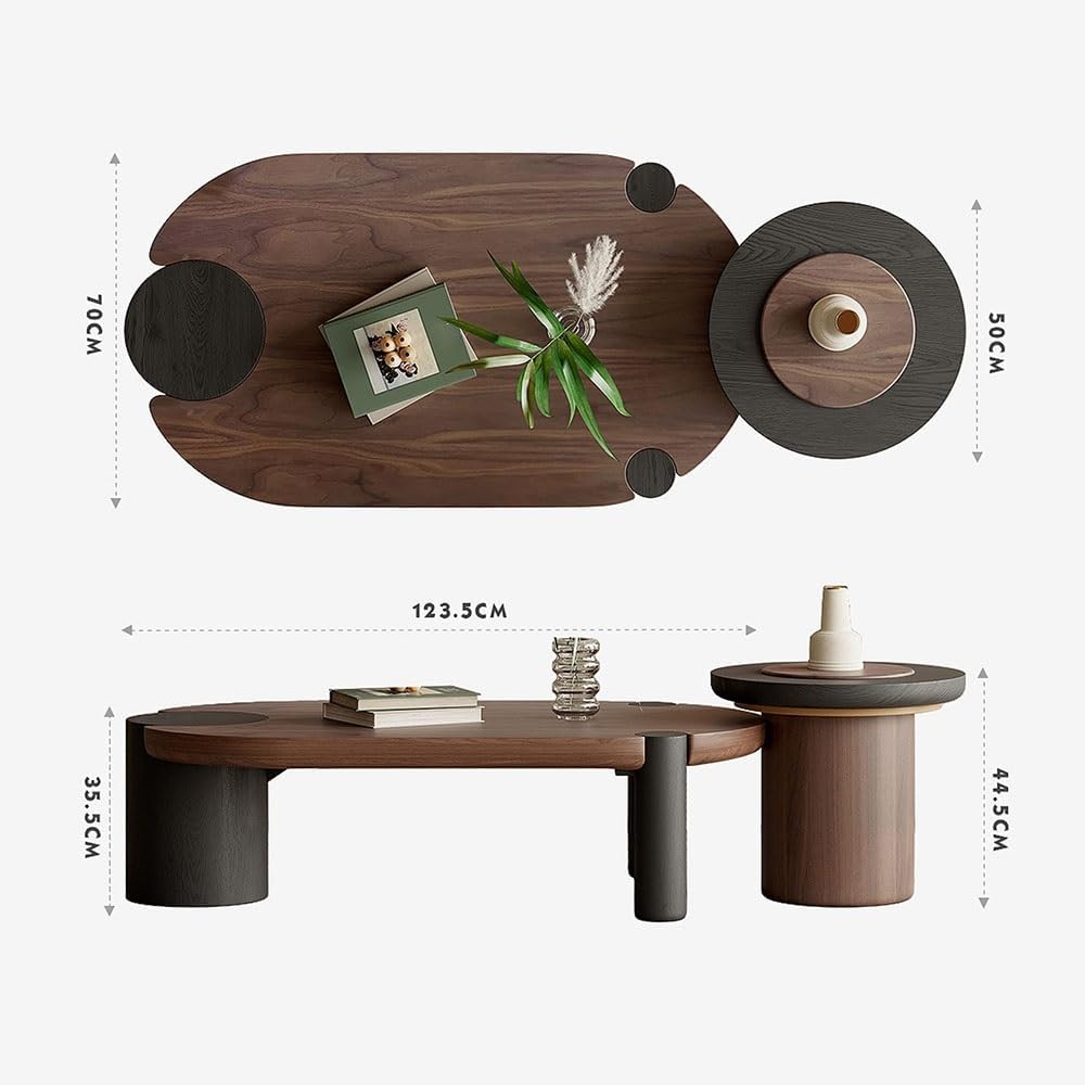 Mobile Side Table Modern Wooden Nesting Coffee Table Set Oval & Round Liv...