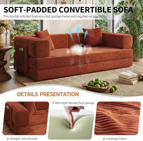 78.8" Couch for Living Room, Futon Sleeper Sofa Bed | Convertible Sofa B...