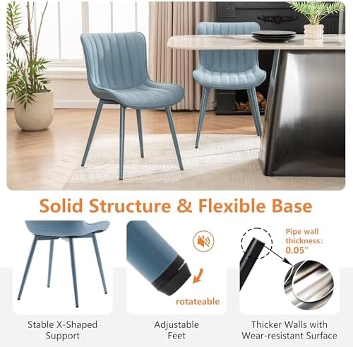 YOUNUOKE Mid-Century Modern Dining Chairs Set of 2, Blue PU Leather