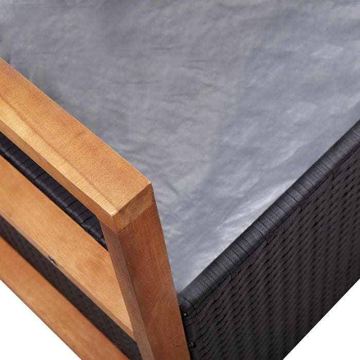 Outdoor Storage Bench with Solid Acacia Wood Accents and Comfortable Cushion, 45.3 inch Poly Rattan Garden Seating for Patio, Deck, and Backyard Organization