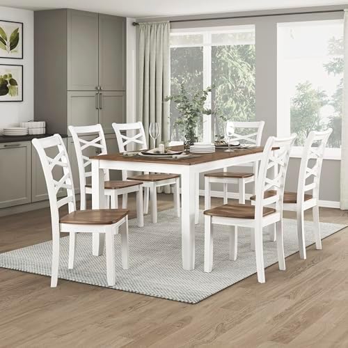 Lexicon 7-Piece Dining Set, Wooden Dining Table and 6 Chairs, Cherry/White