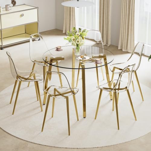 JUFU Acrylic Dining Chairs Set of 6, Modern Clear Chairs with Transparent Sea...
