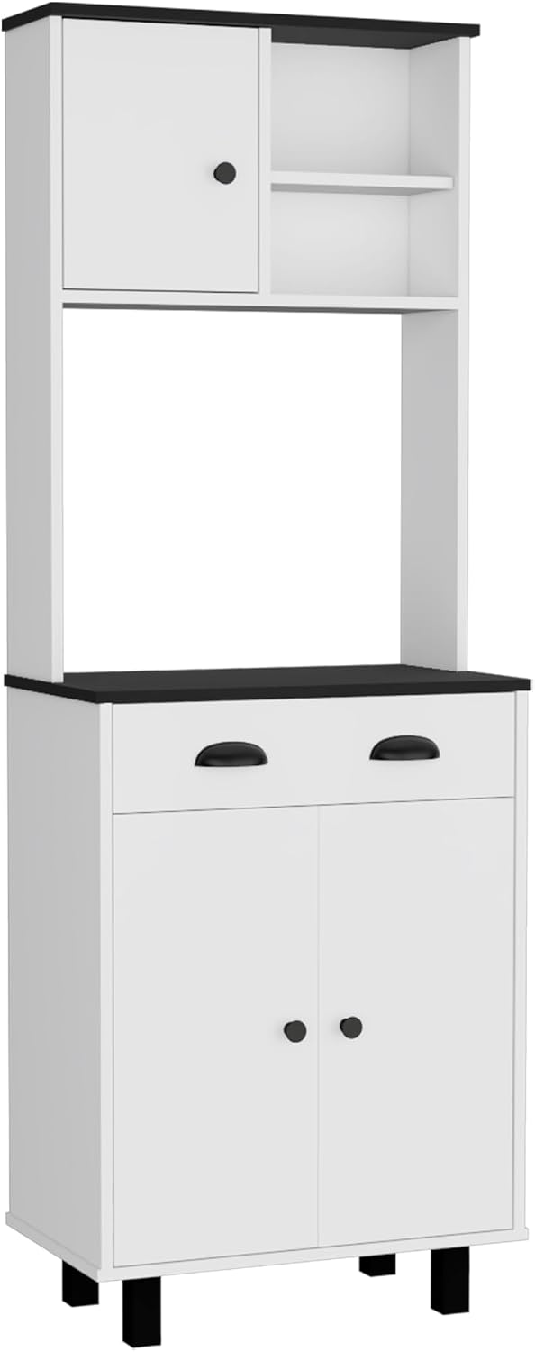 67" H Kitchen Pantry with Two Cabinets, Two Open Shelves, and One Drawer...