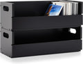 CroBlissful 2 Set Wooden CD Storage Box Holder Shelf Cassette Tape Display Racks with Carrying Handles, Organizer Shelf for Movie Cases, DVDs, Each Set Can Store up to 36 Pcs CDs (Black)