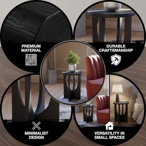 Stupa Solid Wood End Table – 22" Tall Round Side Table for Living Room o...