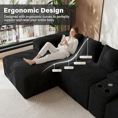 ONEMMLION 143" Oversized Cloud Sectional Couch for Living Room, Black | ...