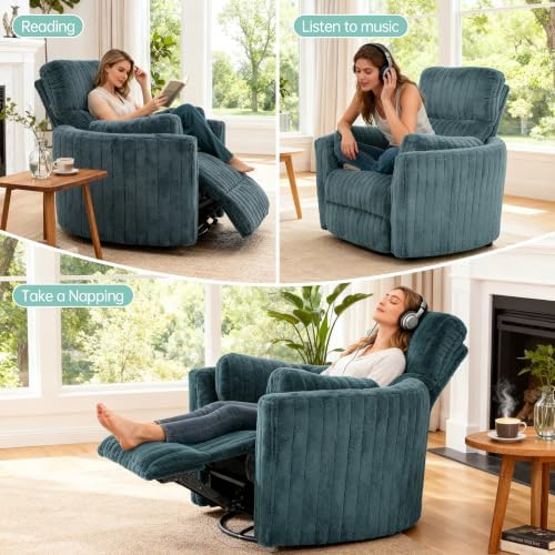 Electric Nursing Power Swivel Rocker Recliner with 2 Pillows, Dark Teal