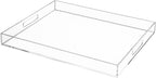 Clear Rectangular 16x20 Inches Acrylic Ottoman Tray Decorative Serving Tray with Cutout Handles Organizer Tray on Coffee Table Countertop Big Breakfast Bed Tray Living Room Appetizer Serving Food