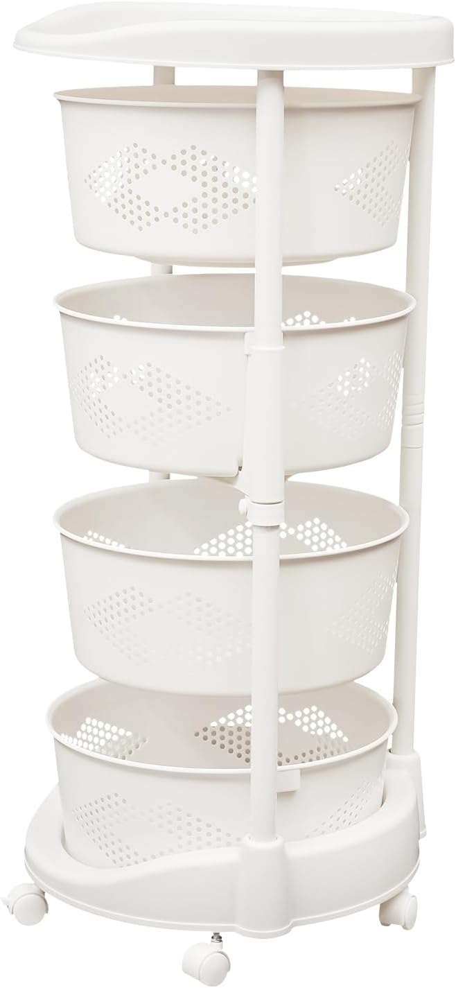 Rotating Storages Rack with Wheels, Multi-Layer Adjustable Height Storage She...