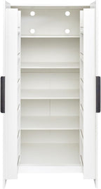 62.99" Freestanding Kitchen Pantry Cabinet with Doors & Adjustable Shelves – Walnut/White Buffet Sideboard Storage for Kitchen, Dining Room & Living Room (Durable Melamine Finish) (White)