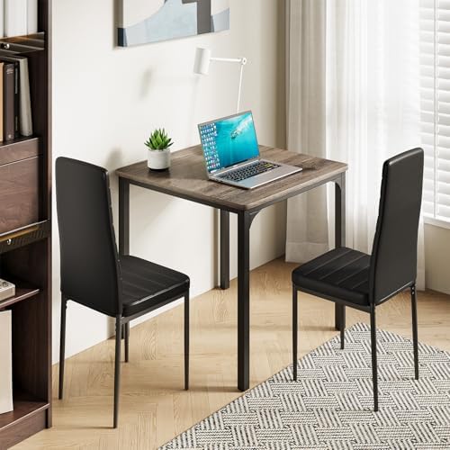 Gizoon 3-Piece Dining Table Set for 2, Kitchen Table with PU Chairs Grey