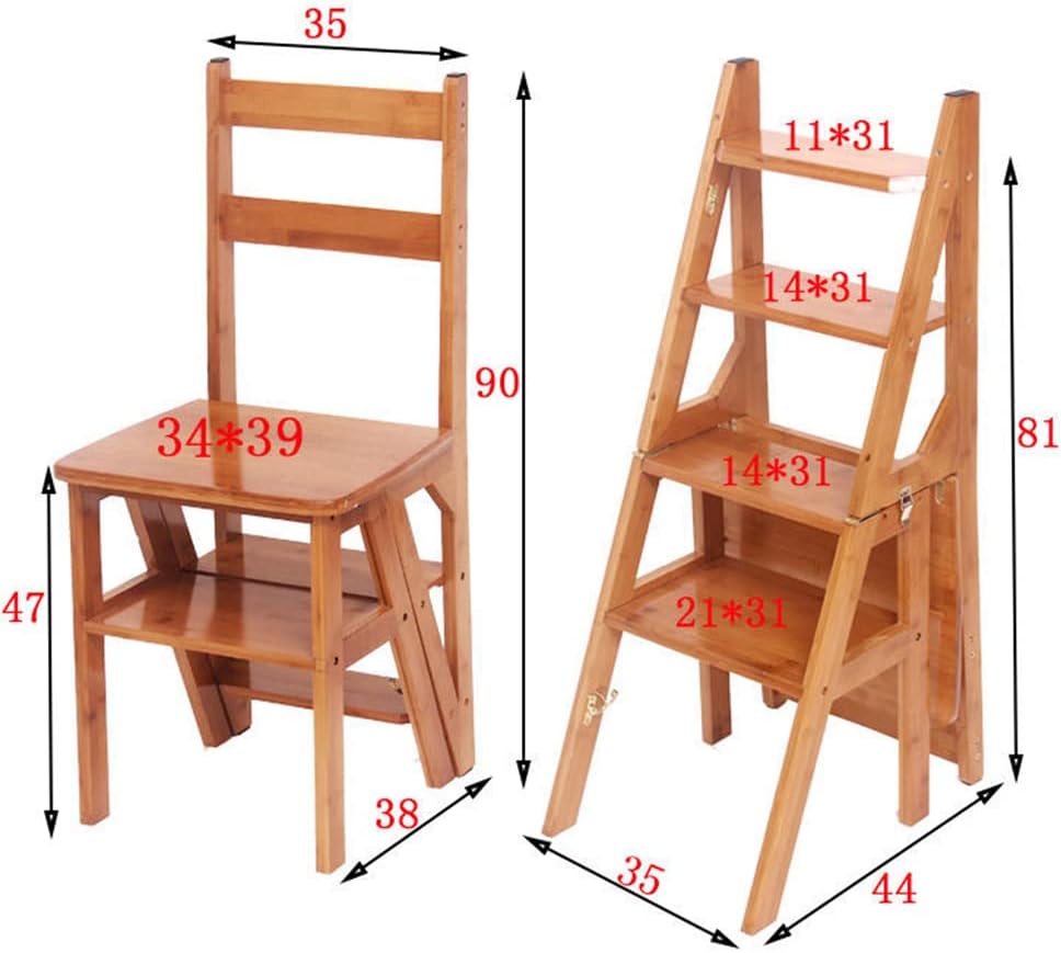 Wooden Folding Library Ladder Chair,2 in 1 Lightweight Portable Multifunctional Step Stool, 4-Step Stool Dual Purpose Stepladders, Display Stand and Flower Stand for Home