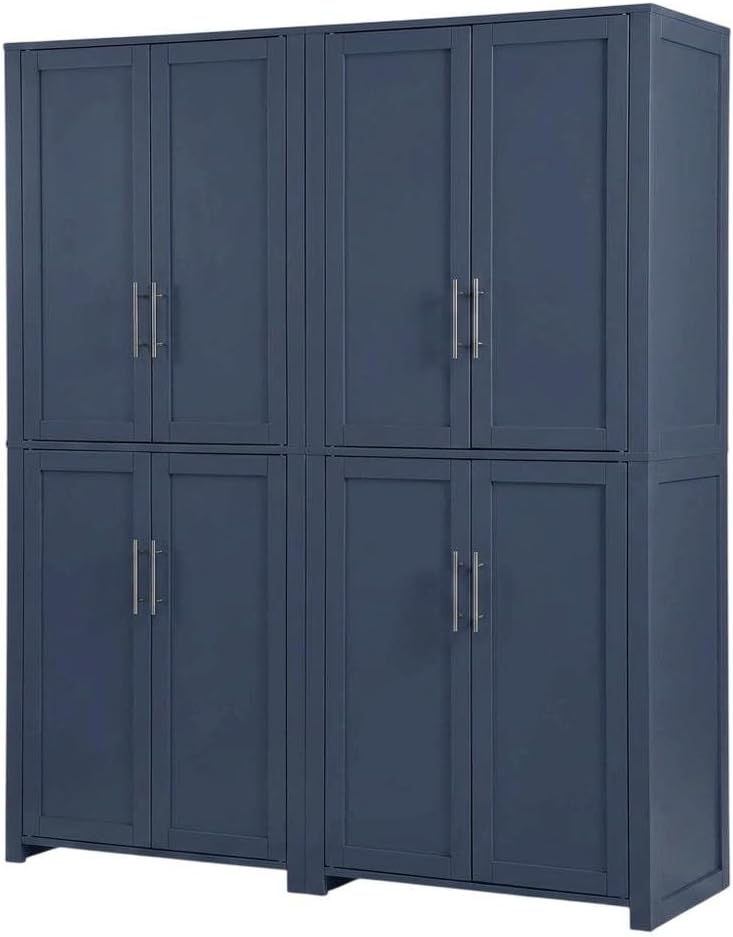 Furnifact Blue Pantry Cabinets Two-Piece Storage Set with Anti-Tip Mechanism ...