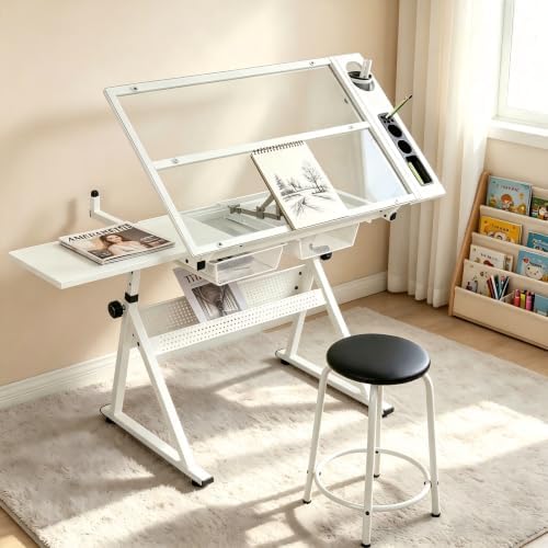 Garvee Drafting Table w/Stool, Height Adjustable Drawing Table