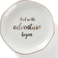 HOME SMILE And So The Adventure Begins Ring Dish-Inspirational Bridal Shower, Bachelorette Party, Engagement Wedding Gifts, Congratulation Present for New Chapter,Ceramic White