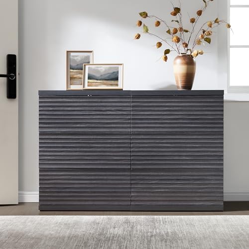 SICOTAS Black Fluted Sideboard Buffet Cabinet with 3 Large Drawers