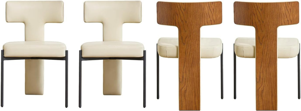 GrandNoor Beige Dining Chairs Set of 4,Faux Leather Dining Chairs with Soft C...