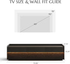 POVISON Fully-Assembled Mid Century Modern TV Stand, 70.87" Entertainment Center with LED Light, Black Walnut Solid Wood TV Console for Living Room, TV Stand with Storage