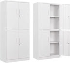 Yizosh Metal Storage Locking Cabinet with 4 Doors and 2 Adjustable Shelves,71" Lockable Garage Tall Steel Cabinet,for Home Office,Living Room,Pantry,Gym,Commercial Storage (White)