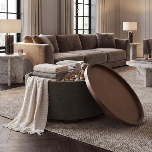 Zihanhome 30 Inch Round Storage Ottoman, Ottoman Coffee Table with Lift Off L...