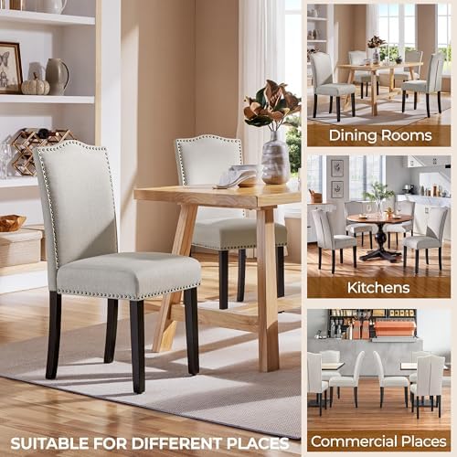Yaheetech Dining Chairs Set of 6 Upholstered High Back Kitchen Chairs Beige