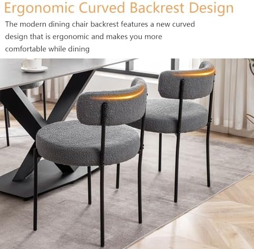 Cinxzar Grey Boucle Dining Chairs Set of 6, Upholstered Dining Room Chairs wi...
