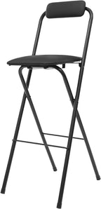 Folding Bar Stool with Back Portable Tall Folding Barstools 29.5" H Counter Height Foldable Chairs with Sponge PU Cushion & Grippy Pads for Kitchen Shop Cafe Dining Room (2, Black)