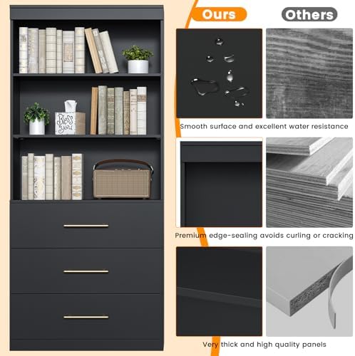 Winkalon 71" Tall Black Bookshelf with Drawers, Bookcase and Bookshelf w...