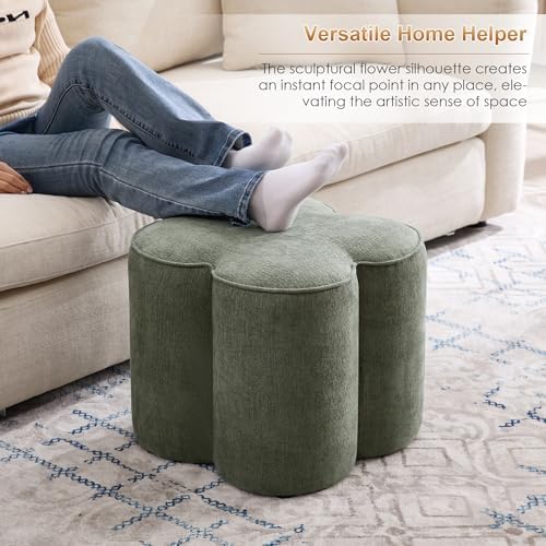 Zesthouse Flower Pouf Ottomans Foot Rest Set of 2, Linen Poofy Ottomans | Lar...