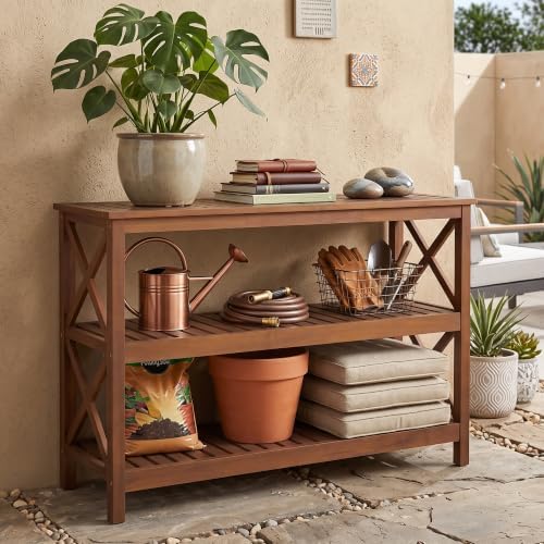 SUPER DEAL 48 in Solid Wood Console Table, 3-Shelf Wooden Outdoor Side Table ...