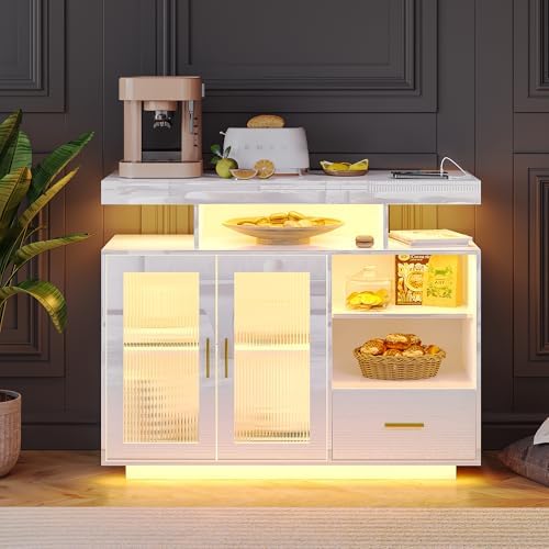 WOOVIVS 39.4" Sideboard Buffet Bar Cabinet with Storage,White