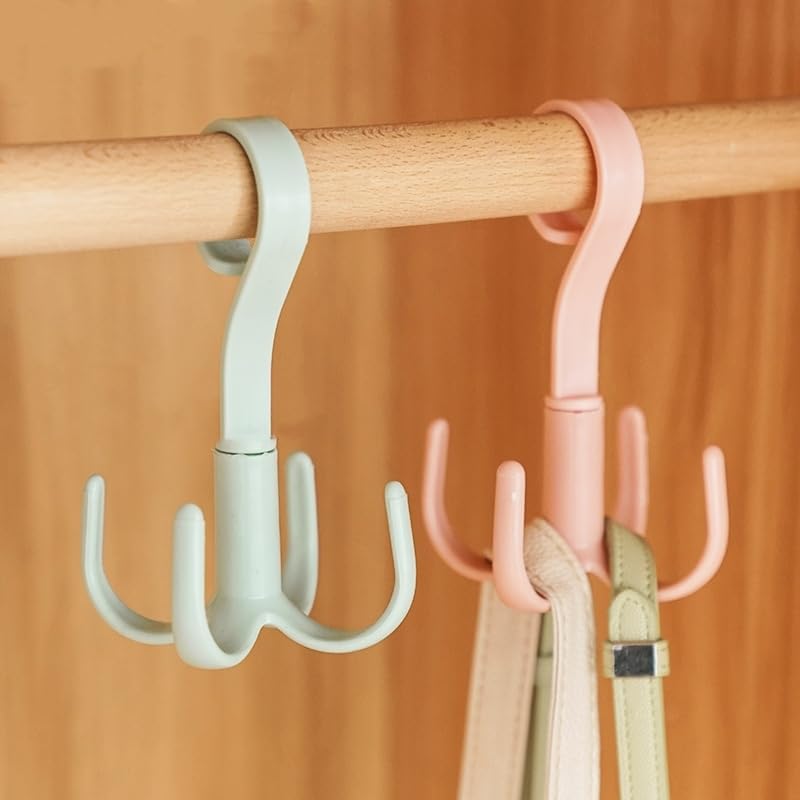 2Pcs Belt Hanger, 360-Degree Rotatable Four-Claw Hook, Closet Clothes Hangers, Belt Scarf Tie Rack Holder for Handbags(Pink, Green)