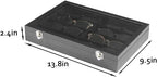 Coward Sunglass Organizer Tray Box, Black Velvet Grids Eyeglasses Display Tray Case with Transparent Glass Lid for Home Use or Store Shop Selling Show