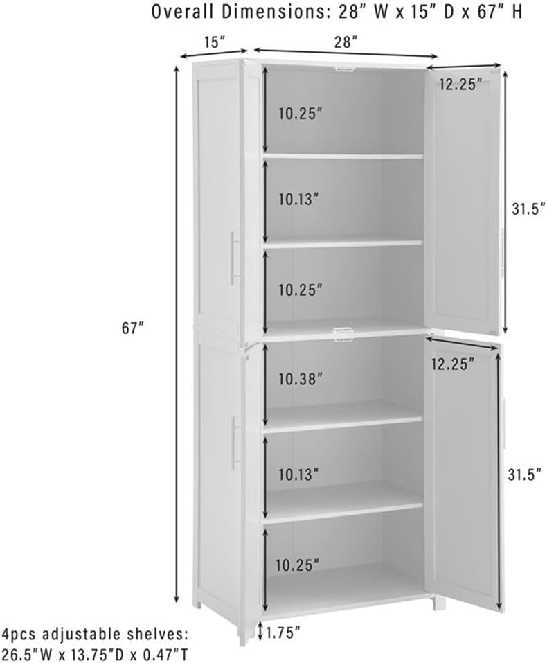 MAKLAINE Modern Traditional MDF Wood Kitchen Storage Pantry, 67" H x 28&...