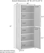 MAKLAINE Modern Traditional MDF Wood Kitchen Storage Pantry, 67" H x 28" W x 15" D, Navy Finish, Shaker-Style Doors, Adjustable Shelving, Modular Design for Home Organization, Linen Cabinet or Coffee