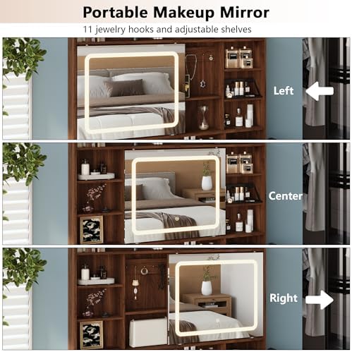 43.3" Fluted Vanity Desk with Mirror and Lights, Modern Makeup Vanity Ta...