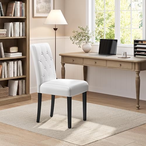 Yaheetech Dining Chairs Set of 4 Button Tufted Kitchen Chairs White