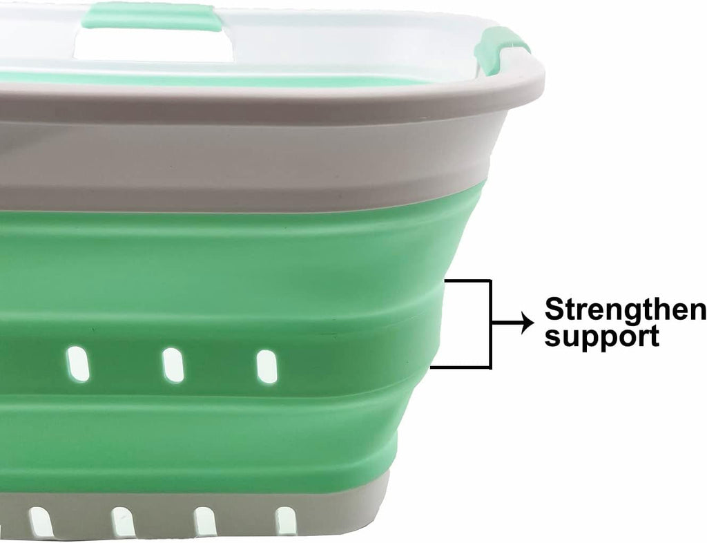 SAMMART 42L (11 gallon) Collapsible Plastic Laundry Basket - Foldable Pop Up Storage Container/Organizer - Portable Washing Tub - Space Saving Hamper/Basket (White/Pale Jade)