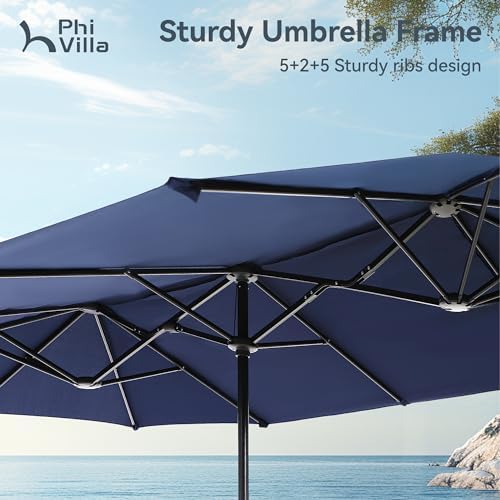 PHI VILLA Outdoor Dining Set with Umbrella for 6, Swivel Mesh Chairs