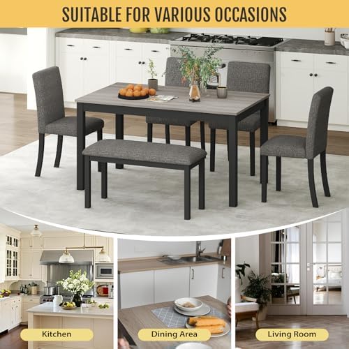 Zevemomo 6-Piece Solid Wood Dining Table Set, Wooden Legs, Dark Grey