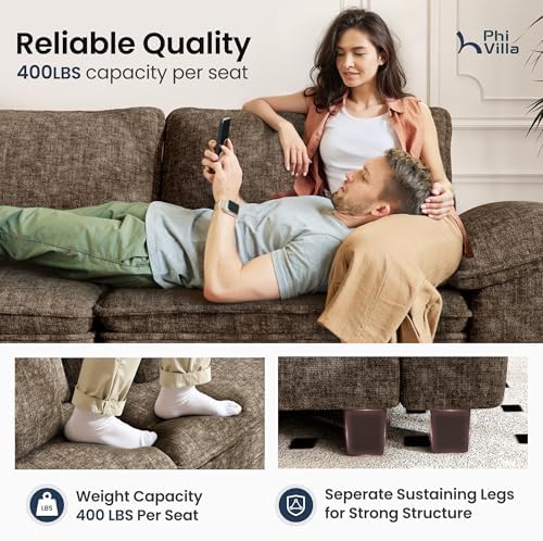 PHI VILLA Modular Sofa 5-Seat U Shaped Cloud Couch Sectional with Ottoman