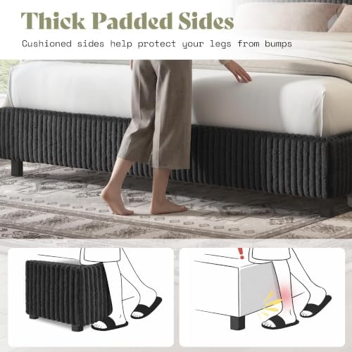 AMERLIFE King Bed Frame, Upholstered Metal Platform Bed, Black