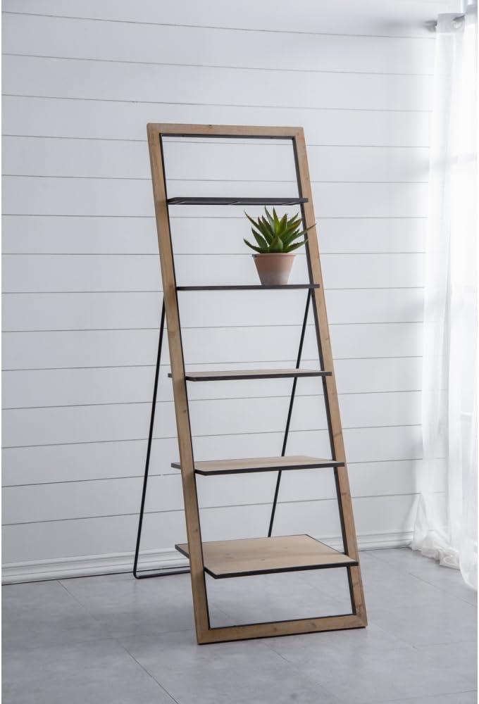5 Tier Ladder Bookshelf, A-Frame Wooden Ladder Shelf, Freestanding Display Plant Stand for Living Room, Bedroom