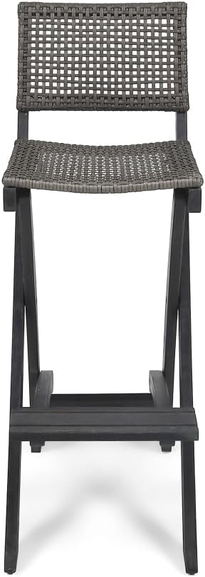 Saiveina 41.75" Outdoor Folding Acacia Wood Barstools with PE Rattan Bac...