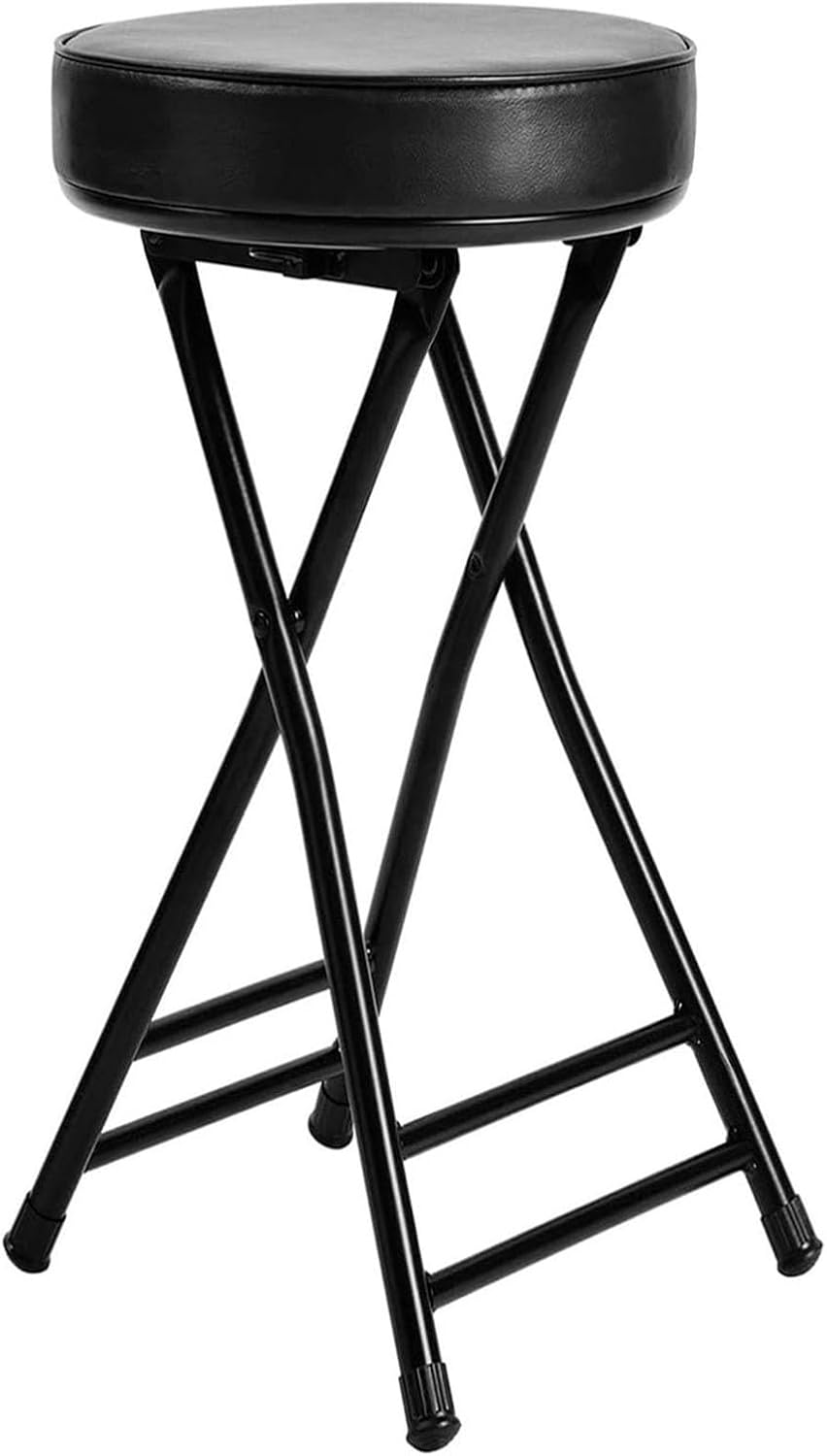 Portable PU Padded Folding Bar Stool, Round Breakfast Bar Stool Without Backrest, Foldable Counter Height Kitchen Chair(Black)