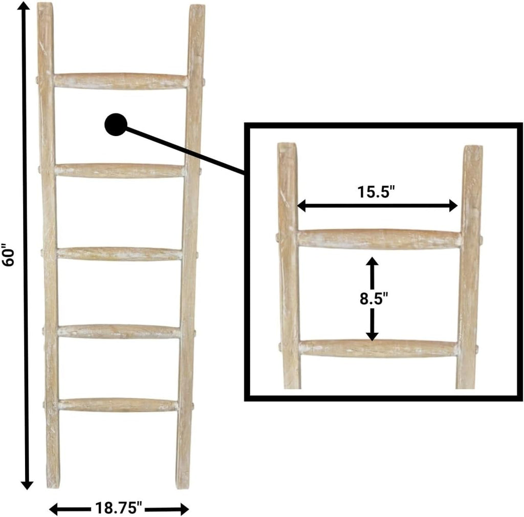 Blanket Ladder Wood Quilt Rack |5 ft Decorative Wooden Ladder | Rustic Ladder Decor for Living Room, Perfect Blanket Ladder Rack Stand & Holder, Ideal for Blankets, Throws, Quilts