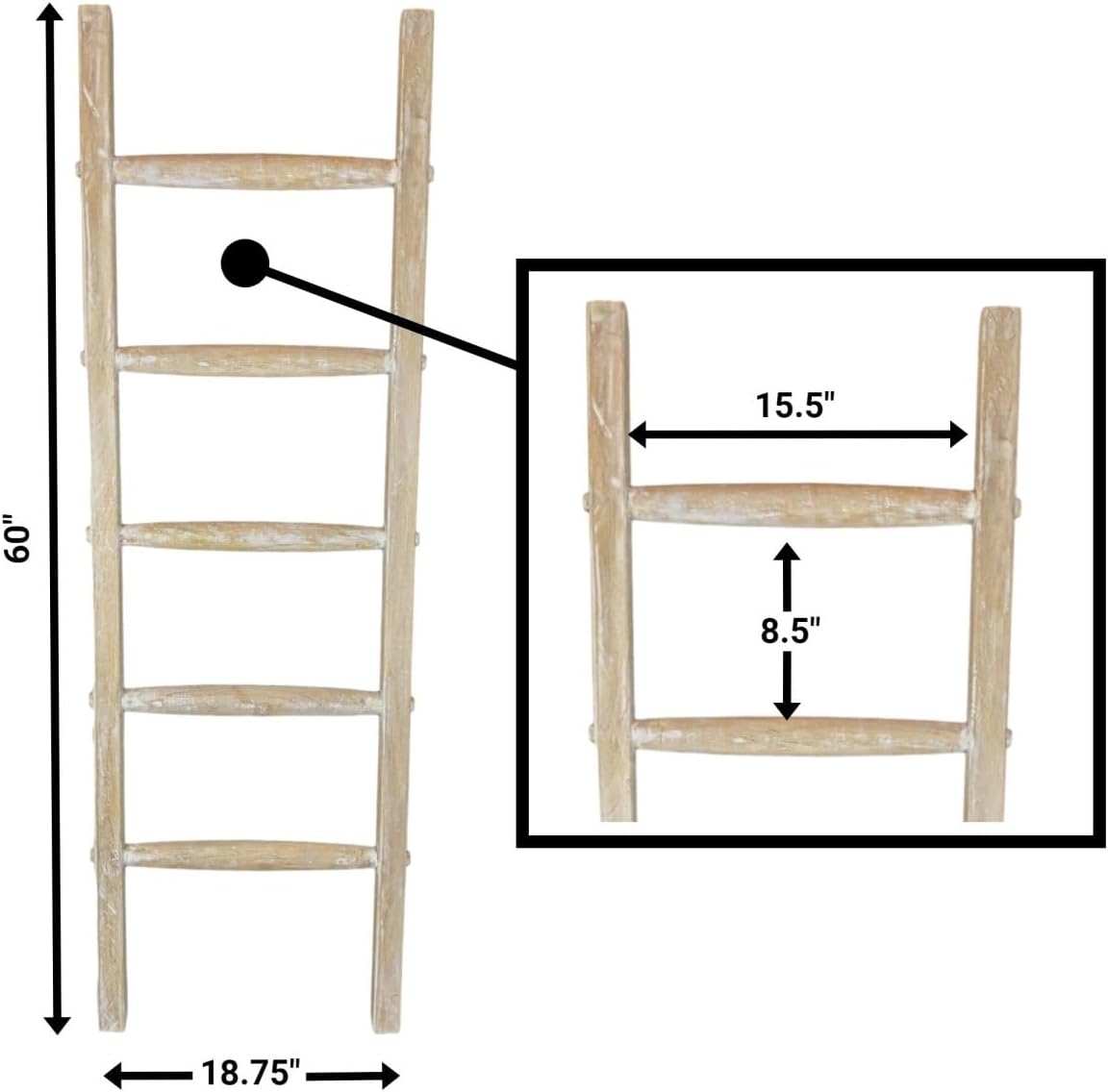 Blanket Ladder Wood Quilt Rack |5 ft Decorative Wooden Ladder | Rustic Ladder Decor for Living Room, Perfect Blanket Ladder Rack Stand & Holder, Ideal for Blankets, Throws, Quilts