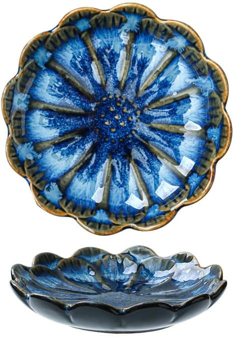 JAMEND CLXP Lotus Ring Holder Dish Small Indoor Ash Tray, Ceramic Dessert Plate Trinket Jewelry Holder Organizing Necklace Earrings for Parents Friends Sister, Blue. All Jewelries Are NOT Included.