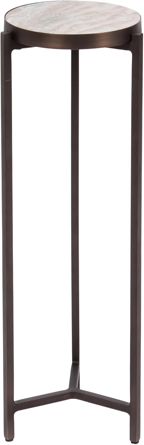 Kate and Laurel Aguilar Modern Round Drink Table, 9 x 9 x 23, Brown Marble an...